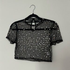 Black Sheer Embellished Women's Top